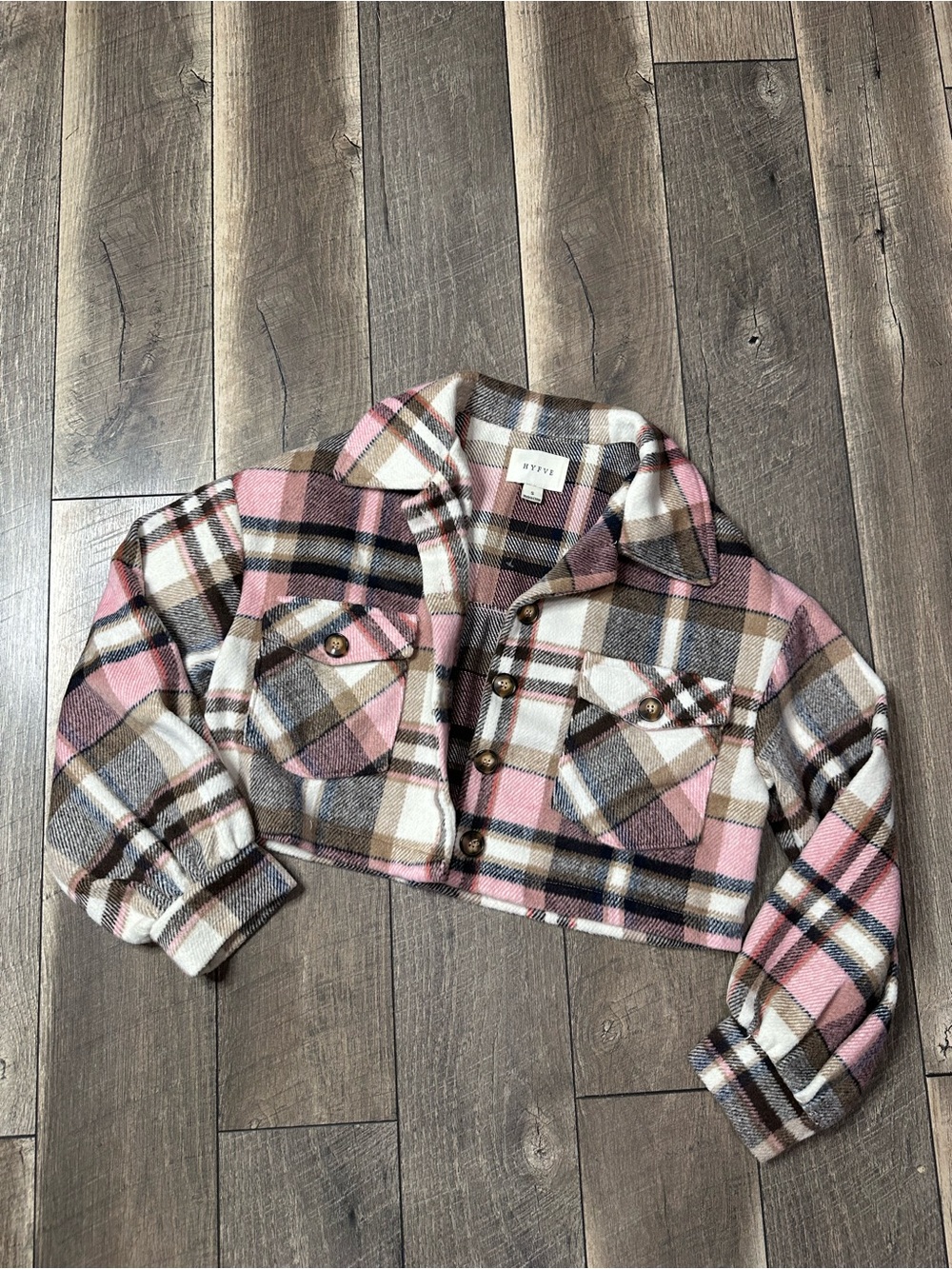 Hyfve Plaid Crop Button Down Shacket